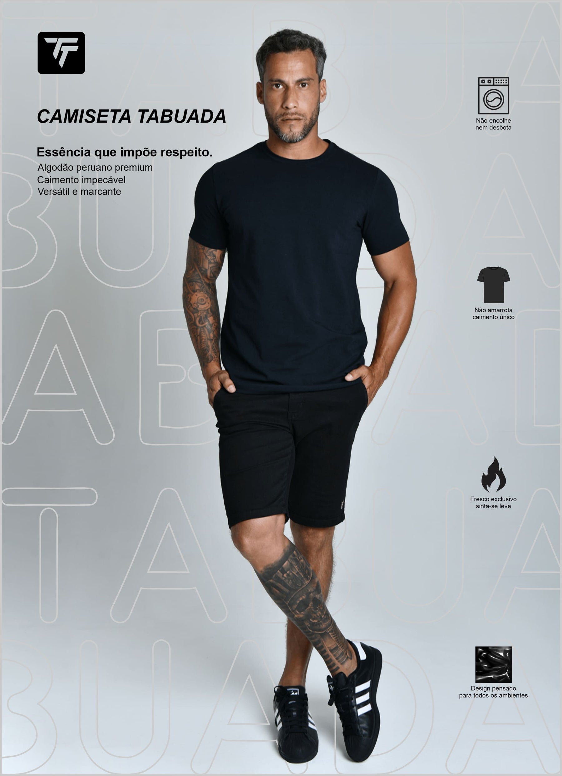 CAMISETA TECH INTECH™ | T-SHIRT MASCULINA COTTON COM ELASTANO LISA MODELO SLIM FIT TRADICIONAL PREMIUM | TABUADA
